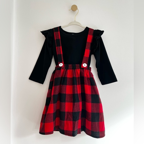 Buffalo Red & Black Plaid Jumper Dress with Black Long Sleeve Top SET - Girls 2T - Picture 5 of 5